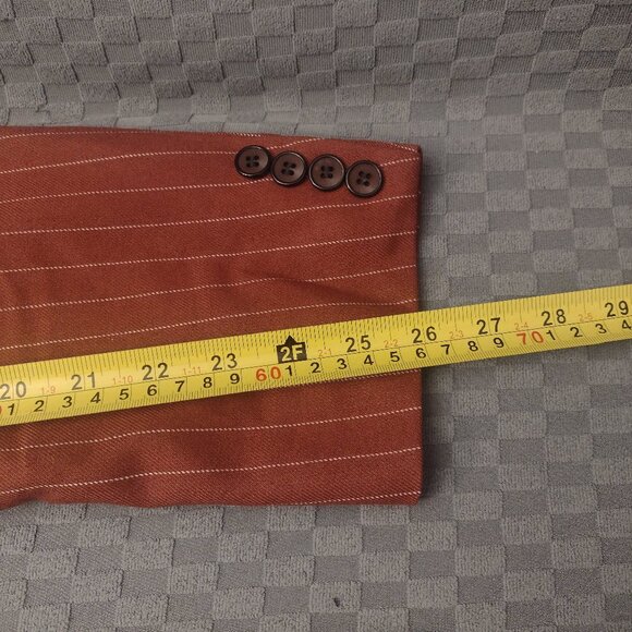 YND Slim Fit Double-Breasted Pinstripe Suit, Red 3XL, ALTERED CUFFS & LEGS - Picture 3 of 7